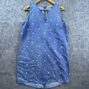 Given Kale Dress Large Denim Blue Lightweight Palm Trees Casual Play